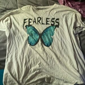 Fearless blue butterfly off white tee shirt